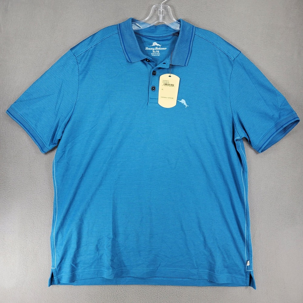 Tommy Bahama Polo Shirt Mens XL Blue Striped Short Sleeve ST226364TX NEW